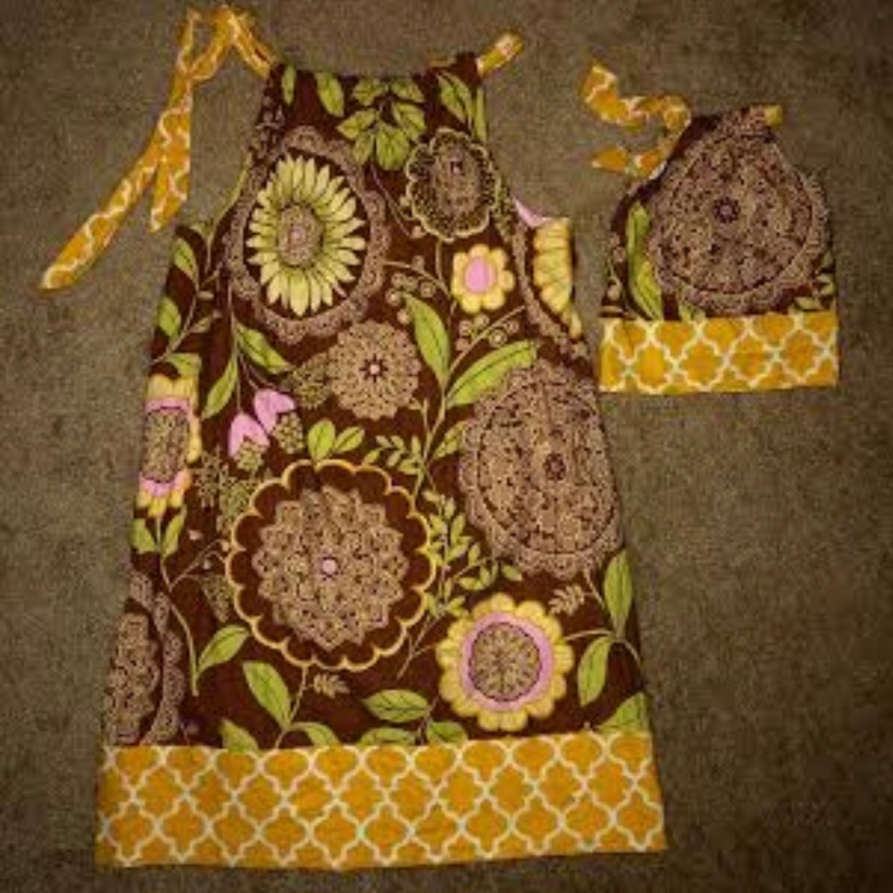 Floral Brown and Yellow Kids Casual Dress Set